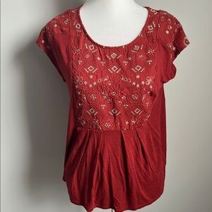 Anthropologie Akemi + Kin Embroidered Rust Women's Top